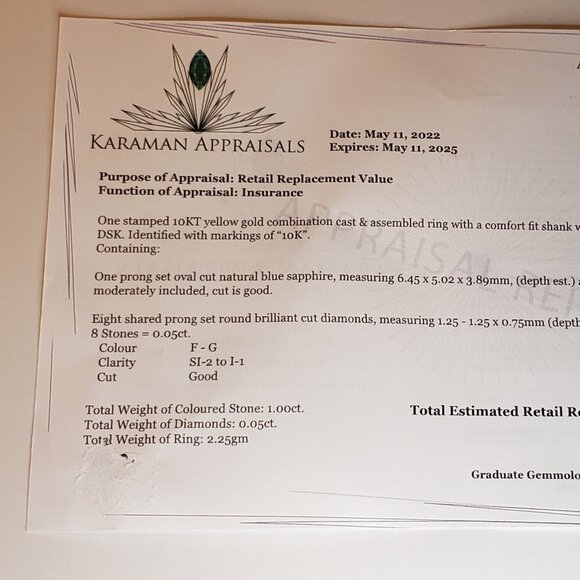 Yellow Gold & Natural Sapphire Ring - 10KT - Picture 10 of 11